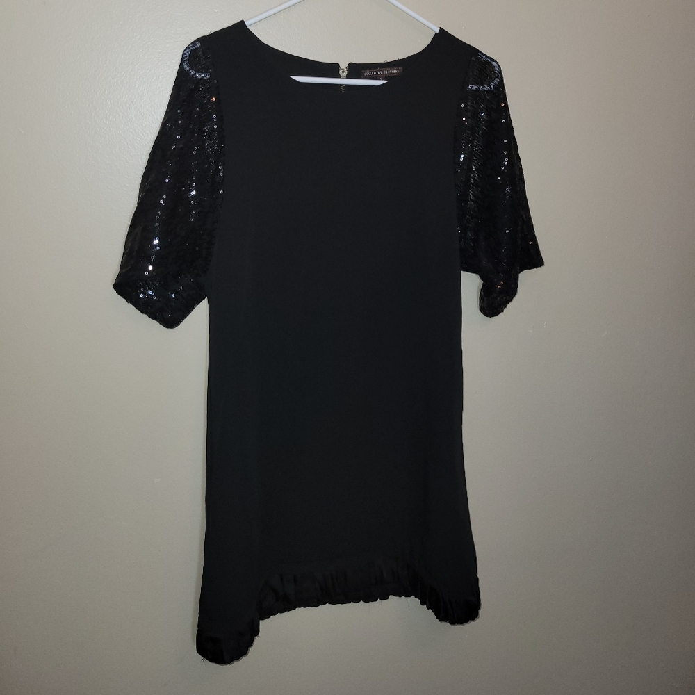 Collective Clothing Black Sequin Sleeve Midi Dress